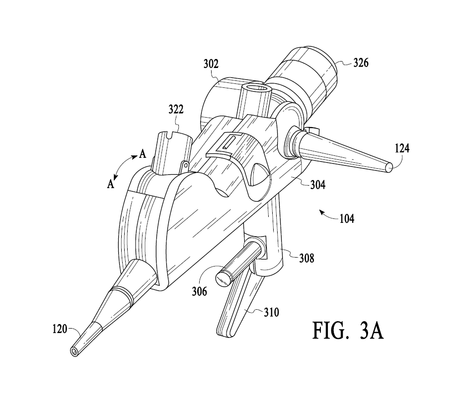 A professional utility patent drawing demonstrating a surgical proliferating apparatus for USPTO submission.