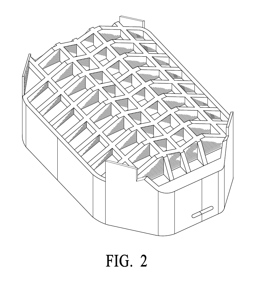 A professional utility patent drawing demonstrating the bottom side of a specimen holding container for centrifuge tubes for USPTO submission.