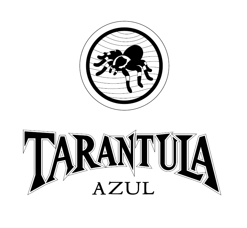 A professional trademark illustration for alcoholic beverage bottle tarantula azul for USPTO submission.
